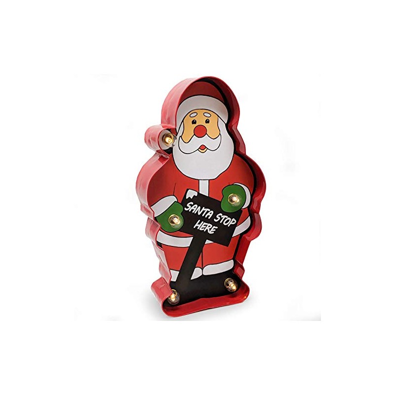 Bey-Berk Santa Sign, Vintage Finished, Distressed Metal LED Lighted Holiday