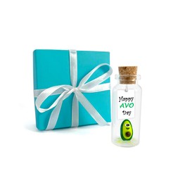 Kseniya Revta Tiny Magical Message in a Bottle Gift Idea - Classy Inspirational Gifts for Him and Her - Unique Presents for Women and Men (Green Avocado - Happy Avo Day, in Teal Gift Box)