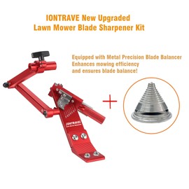 Upgraded Lawn Mower Blade Sharpener with Ball Bearing Manufacture Handle and 15°-45° Adjustable Frame for Straight and Standard Lawnmower Blades, 5005, Red