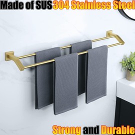 Alise Bath Double Towel Bars Towel Racks for Bathroom,Wall Mount Towel Holder Heavy Duty SUS304 Stainless Steel Towel Hanger Rail,GK9800-G Gold Finish 32-Inch