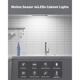 LAJOSO Motion Sensor Light Indoor, Rechargeable Wireless Under Cabinet Lighting for Kitchen, 5 Levels Dimmable Closet Lights and Stairs Lights, 3 Colors, Remote Timer, 3 Pack​