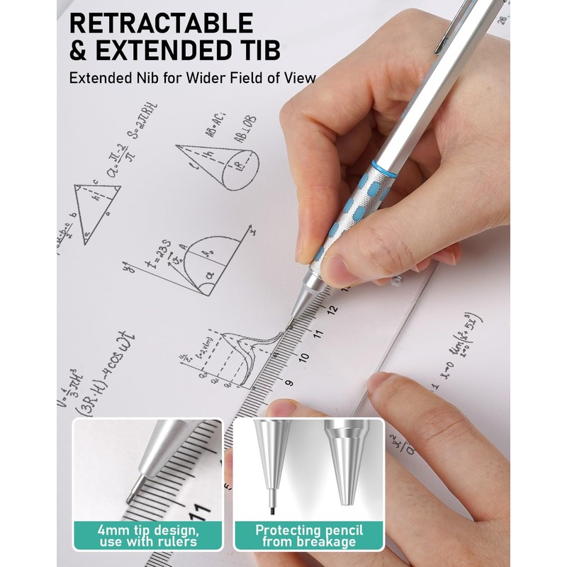 Nicpro Blocky Gear Metal Mechanical Pencil Set with Leather Case,