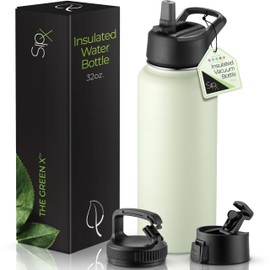 SipX™ Triple-Insulated Stainless Steel Water Bottle 32oz. With 3 Lids, BPA-Free Reusable Insulated Water Bottle Keeps Cold 24 Hours, Metal Water Bottle Made Of Sustainable Material For Hiking & Biking