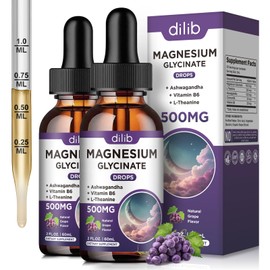 (2 Pack) Magnesium Glycinate Liquid Drops 500mg, with Vitamin B6, Ashwagandha, L - Theanine, Chamomile, Magnesium Glycinate Supplement High Absorption for Sleep, Stress, Energy Mood - Grape Flavor