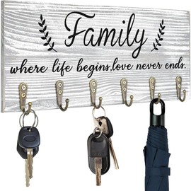 Key Holder for Wall Decorative Key Hooks for Wall Key Hanger for Wall, Wall Key Holder for Living Room Bedroom Entryway Decor, Modern Key Rack for Wall with 6 Rustic Hooks – Light Grey - Color: color 2-Grey
