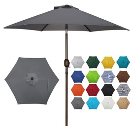 Blissun 7.5 ft Patio Umbrella, Yard Umbrella Push Button Tilt Crank, Dark Grey