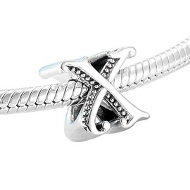 Letter Initial A - Z Charm Alphabet Bead 925 Sterling Silver Letter Charms fit for DIY Charm Bracelet & Necklace (X)