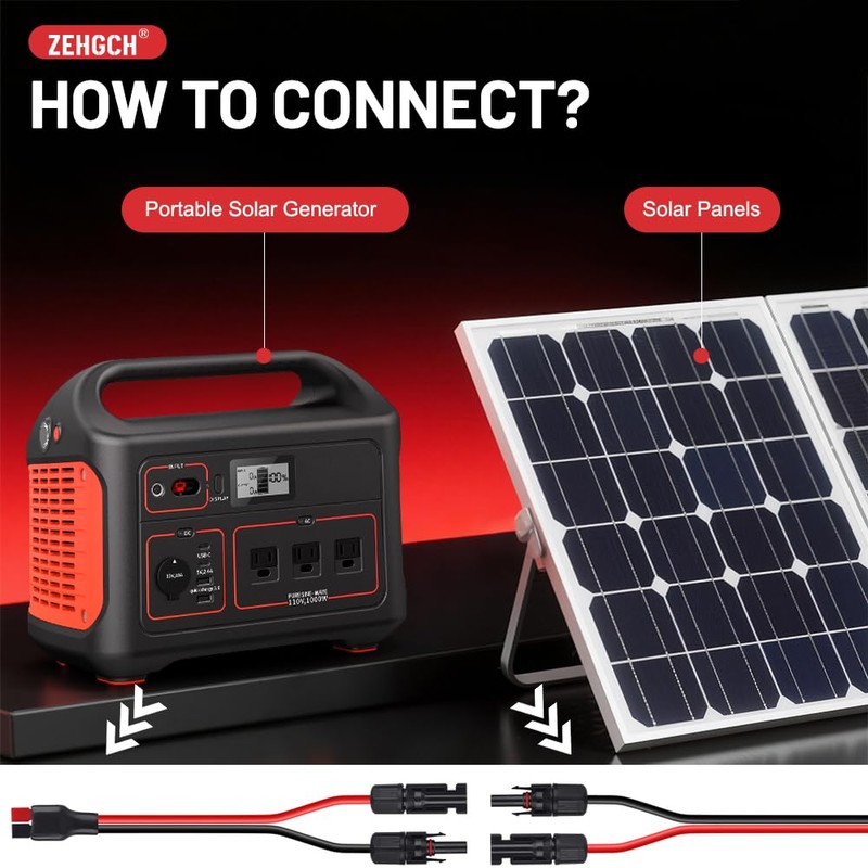ZEHGCH Solar Panel Cable Connector Kit with 10AWG Heavy-Duty Tinned