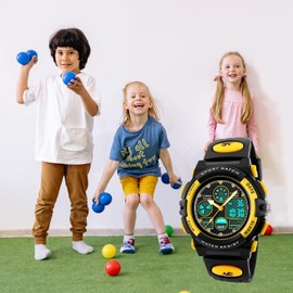 errcom Children's Watch Boys Girls Digital Watches, Kids Sports 5 ATM Waterproof Digital Watches with Alarm/Timer/EL Light, Blue Children's Watches Outdoor Watch for Teenagers Boys Girls, yellow,