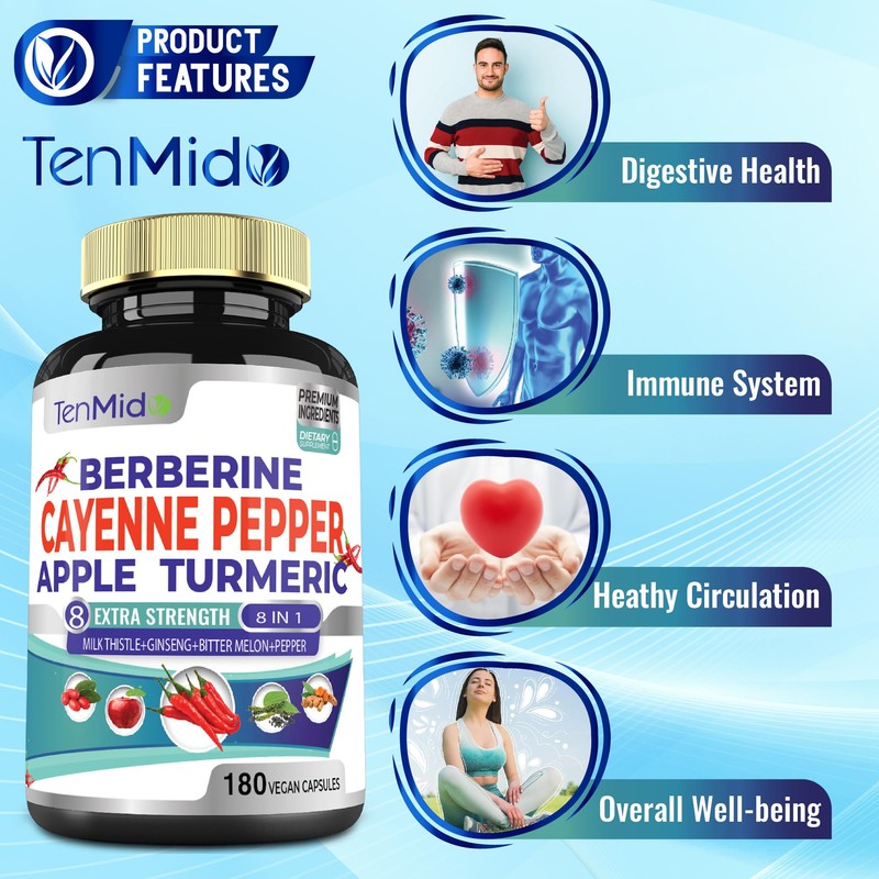 Cayenne Pepper Supplements Extract Capsules, 180 Capsules & Berberine, Apple,