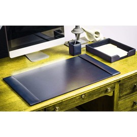 Navy Blue 3-Piece Leather Desk Set, Bonded Leather