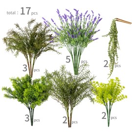 PARTY JOY 12 Bunches Artificial Fall Flowers, Fake Plants Outdoor, Fake Bushes UV Resistant Artificial Flowers Greenery Shrubs Faux Greenery for Outdoor Garden Patio Front Porch Yard Decor