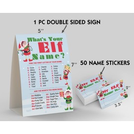 What's Your Elf Name Game, Christmas Party Games, 50 Name Tag Stickers and One Sign, Birthday Party Games, Baby Shower Games - G017