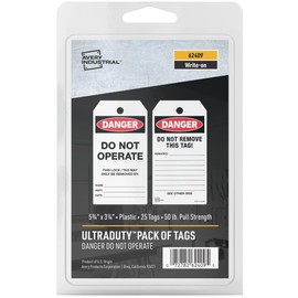 Avery UltraDuty Lockout Tagout Tags, 50lb Pull-Strength, 25ct, 5.75" x 3.25" Danger Do Not Operate Tags (62409)