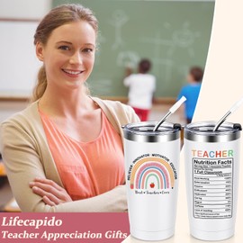 Lifecapido Teacher Appreciation Gifts, 4 Pack 20oz Insulated Tumblers with Ballpoint Pens, Birthday Retirement Christmas Thank You Gifts for Teachers