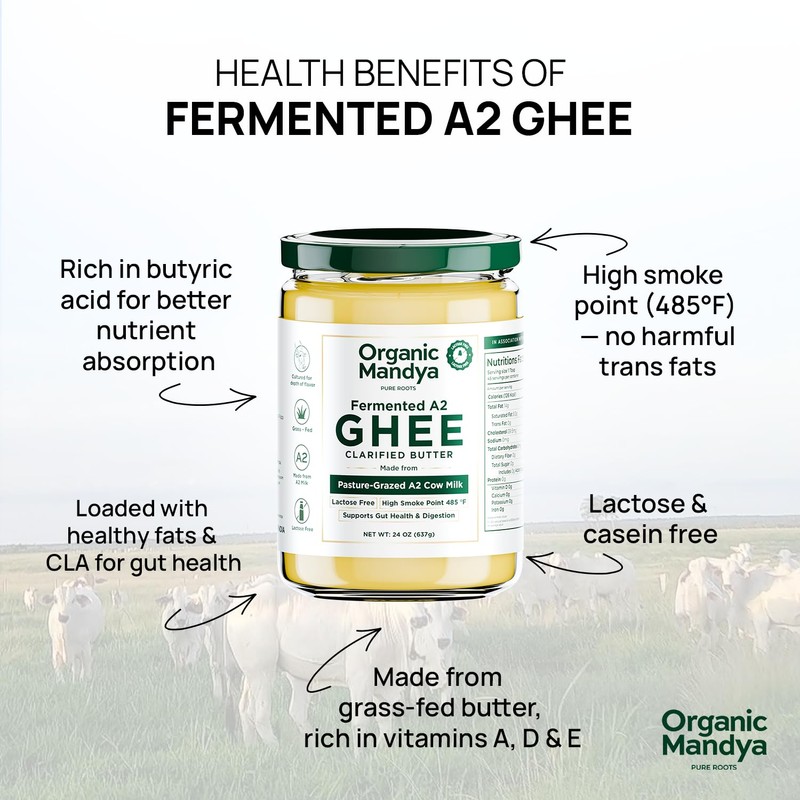 A2 Desi Grass-Fed Ghee Clarified Butter, Pasture Raised, Lactose Free,