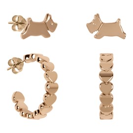 RADLEY Ladies 18ct Rose Gold Plated Heart Huggie Leaping Dog Twin Pack Earrings RYJ1214S