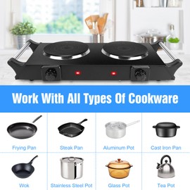 Moclever Portable Electric Stove – Double Burner Hot Plate with 5 Temperature Settings, 2000W Countertop Cooktop for RV, Home, & Camping, Compatible with All Cookware, Stay-Cool Handles(Black)