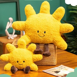 OUKEYI Soft Sun Plush Toy,Cute Smile Yellow Funny Sun Stuffed Animals Pillow,Sun Shape Chair Cushion Sofa Cushion Pillow(11.8“x18.8/30cmx48cm)