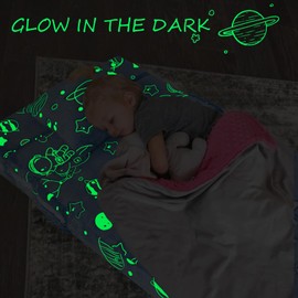 MeMoreCool Glow Space-Themed Tri-fold Sofa Bed for Kids, Foldable Futon Chair and Floor Couch with Planets and Stars for Playroom