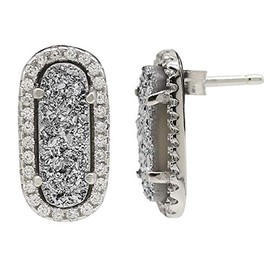 Druzy Earrings Stud Silver Tone with Gray Quartz Stone MAQ Jewelry Drusy