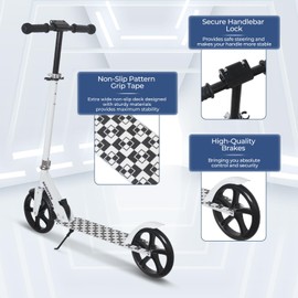 Nattork Scooter for Kids 8-12, Teens and Adults- Adjustable Height Folding Kick Scooter with Large Sturdy Wheels for a Smooth Ride, Lightweight, Anti-Shock Suspension, Scooter for Boys and Girls-White