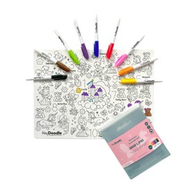 Hey Doodle Sugar & Spice Classic Doodle Mat – Reusable Silicone Coloring Mat for Toddlers and Kids – Educational Fairy Tale Activity Pad with 9 Markers – Mess-Free Travel Toy – Ages 3-7