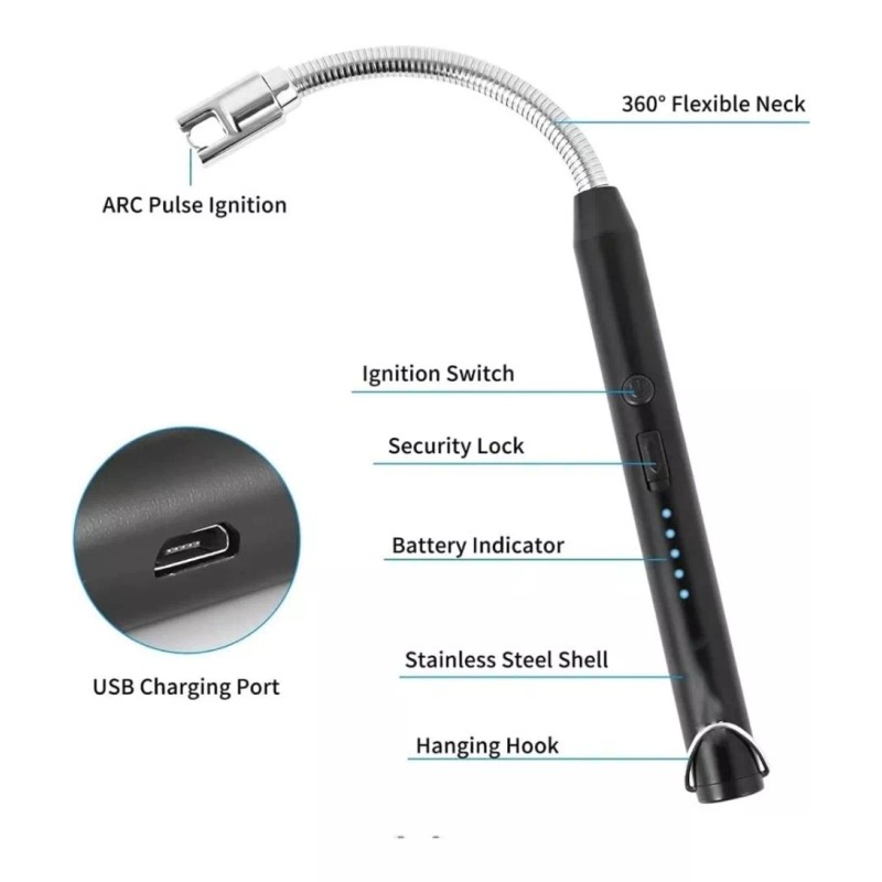 CL Electrico Plasma Led Encendedor Sin Llama Flexible Seguro