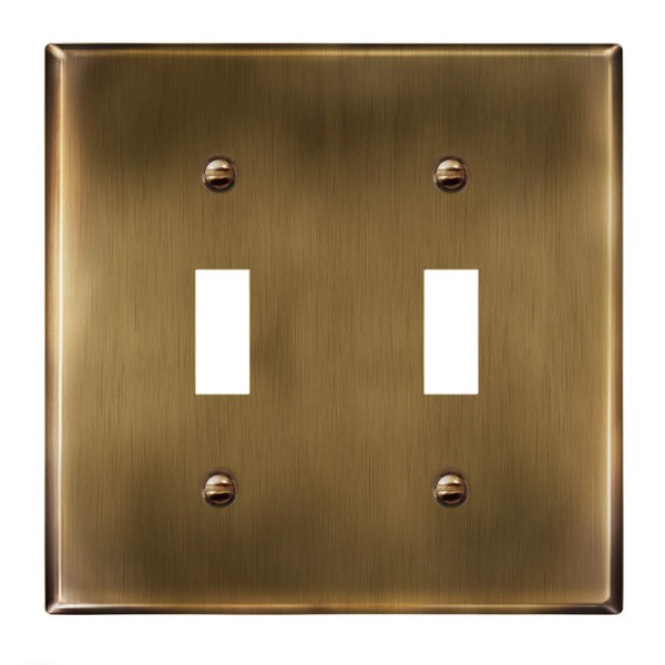 ENERLITES Double Toggle Light Switch Metal Cover Plate, Stainless Steel Wall Plate, Corrosion Resistant, Standard Size 2-Gang 4.50" x 4.57", Stainless Steel 201, 7712-AB, Antique Brass