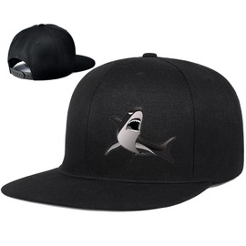 Snapback Hats for Men Shark Flat Bill Hats for Men Black Adjustable Fitted Baseball Hat for Mens Fishing Skateboard Accessories Cool Hip Hop Hat for Mens Women Flat Brim Snap Back Workout Trucker Cap