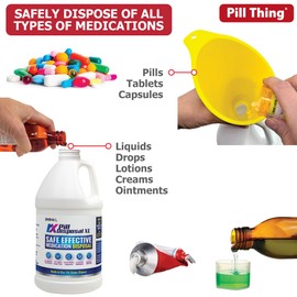 RX Pill Disposal XL, Safe Effective Solution, Destroy and Deactivate Prescription Medication Drug Medicines, XLarge 64oz Capacity - 4 Pack with 1 Funnel