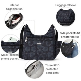 Baggallini Essential Hobo Crossbody Bag for Women - Built-in RFID Card Holder - Hobo Travel Bag with Luggage Sleeve