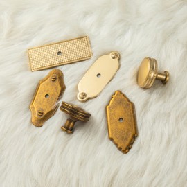 Goo-Ki Champagne Bronze Cabinet Drawer Knobs with Backplate or Spacer Zinc Alloy Kitchen Hardware - 6 Pack Single Hole Bar Pull Handles