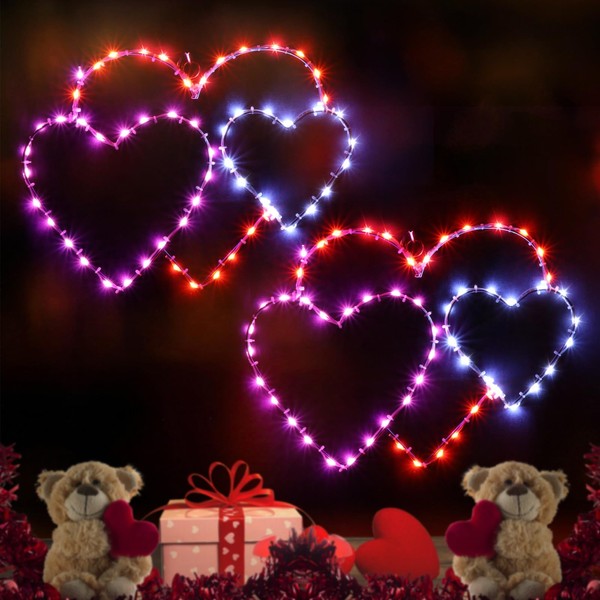 BRIGHTDECK Valentine's Day Window Lights Decorations, 2 Pack 16" Lighted Red Heart Valentine's Day Window Silhouette Decor, 8 Mode Hanging Light for Valentine, Wedding Wall Indoor Outdoor Decor