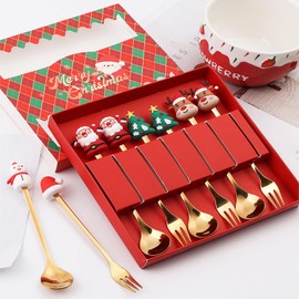 Set of 6 Christmas Cutlery Set, Christmas Cutlery Gift Box, Stainless Steel Christmas Coffee Spoons and Christmas Forks, Christmas Spoon Set, Christmas Coffee Spoon, Christmas Coffee Spoon, Tea Spoon
