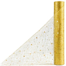 OSVINO Gold Metallic Table Runner 11Inch x 33Feet Glitter Sequin Mesh Table Runner Roll Sparkle Foil Thin Table Decor Centerpiece for Wedding Bridal Shower Baby Shower Birthday Party