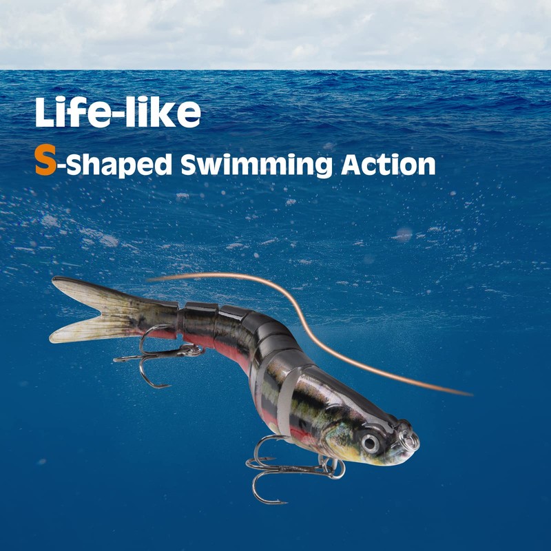 Matymats 6pc Multi-Jointed Pike Lures - 8 Segmented, Slow Sinking,