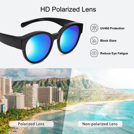 TINHAO Oversized Fit Over Glasses Sunglasses for Women Men Polarized Wrap Around Sunglasses for Driving UV Protection(Black,Blue/Mirrored)