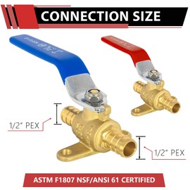 10-Pack EFIELD 1/2-inch Crimp Pex Brass Full Port Shut-off Ball Valve with Drop-ear, Red and Blue Levels, ASTM F1807 (10, 1/2-inch)
