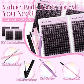 Wendy Lash Clusters Kit Packs: 784Pcs Individual Eyelashes for DIY Lash Extensions Kit, C Curl, 10-18mm Mixed Eyelash Clusters,Cat Eye, Soft, Volume, Fluffy,Bulk Pack(C3/C3/C9/C9)