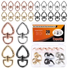 Tanstic 20Pcs 4 Colors Heart Shape Keychain Clip, Zinc Alloy Swivel Lobster Clasps Trigger Spring Buckles Keyring Hanging Buckle, Swivel Spring Snap Hook for Keychains(Gold/Silver/Rose Gold/Gun Black)