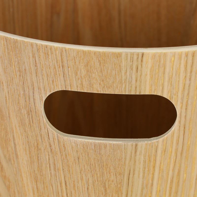 Relaxdays Wooden Waste Paper Bin, Round Rubbish Bin with Handle,