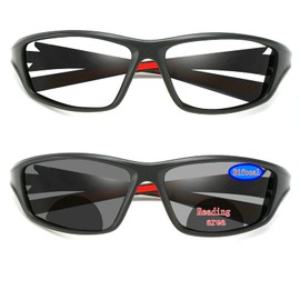 Multifocal Reading Glasses Transition Sunglasses Photochromic Bifocal Reader for Men, Vintage Sports Square Eyewear frame (red, 2.5)