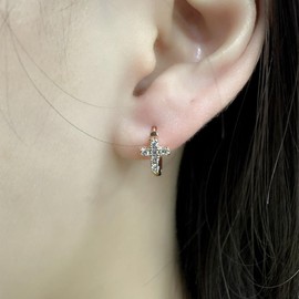 CZ Cross Rose Gold Plated Small Hoop Earrings for Women Cubic Zirconia Hypoallergenic Faith Huggie Hoops Cartilage Piercing Earring Birthday Christmas Jewelry 9mm Inner