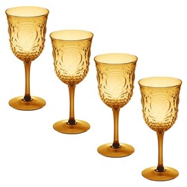 Karma, Nonna Wine Glass, Elegant Glassware Gift for Birthday, Wedding, Anniversary, Set of Four, Amber