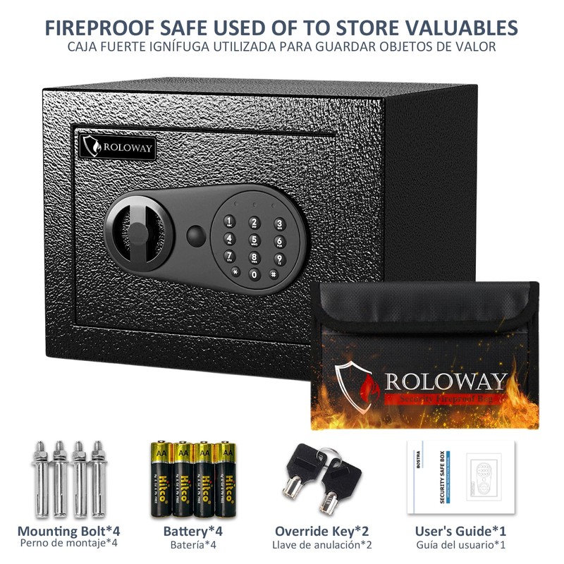 ROLOWAY Money Safe Box with Keys and Fireproof Money Bag