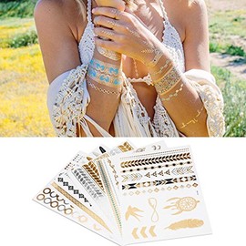5pcs Tatuajes Temporales De Oro, Mixta Metálico Dorado Plata Colorido Patrón, Temporal Desechable Tatuaje Pegatinas Tatuajes Temporales Personalizados