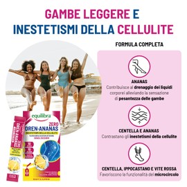 Equilibra Dren Ananas Zero Zuccheri, Integratore con Bromelina, Rutina, Drenaggio dei Liquidi, Pesantezza delle Gambe, Stimolo del Metabolismo, Funzionalità del Microcircolo, Gusto Ananas, 10 Stick