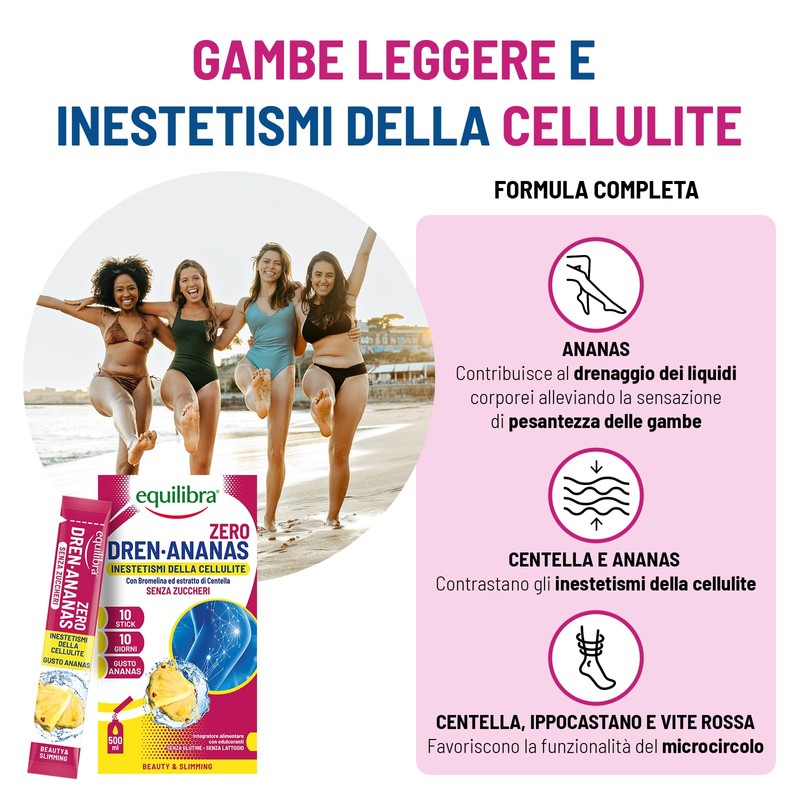Equilibra Dren Ananas Zero Zuccheri, Integratore con Bromelina, Rutina, Drenaggio