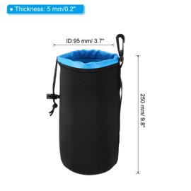 PATIKIL Camera Lens Bag, 2 Pcs 3.7" ID x 9.8" H Drawstring Lens Pouch with Thick Protective Neoprene, Lens Case for DSLR Camera Lens, Water Coffee Cups Black, Blue